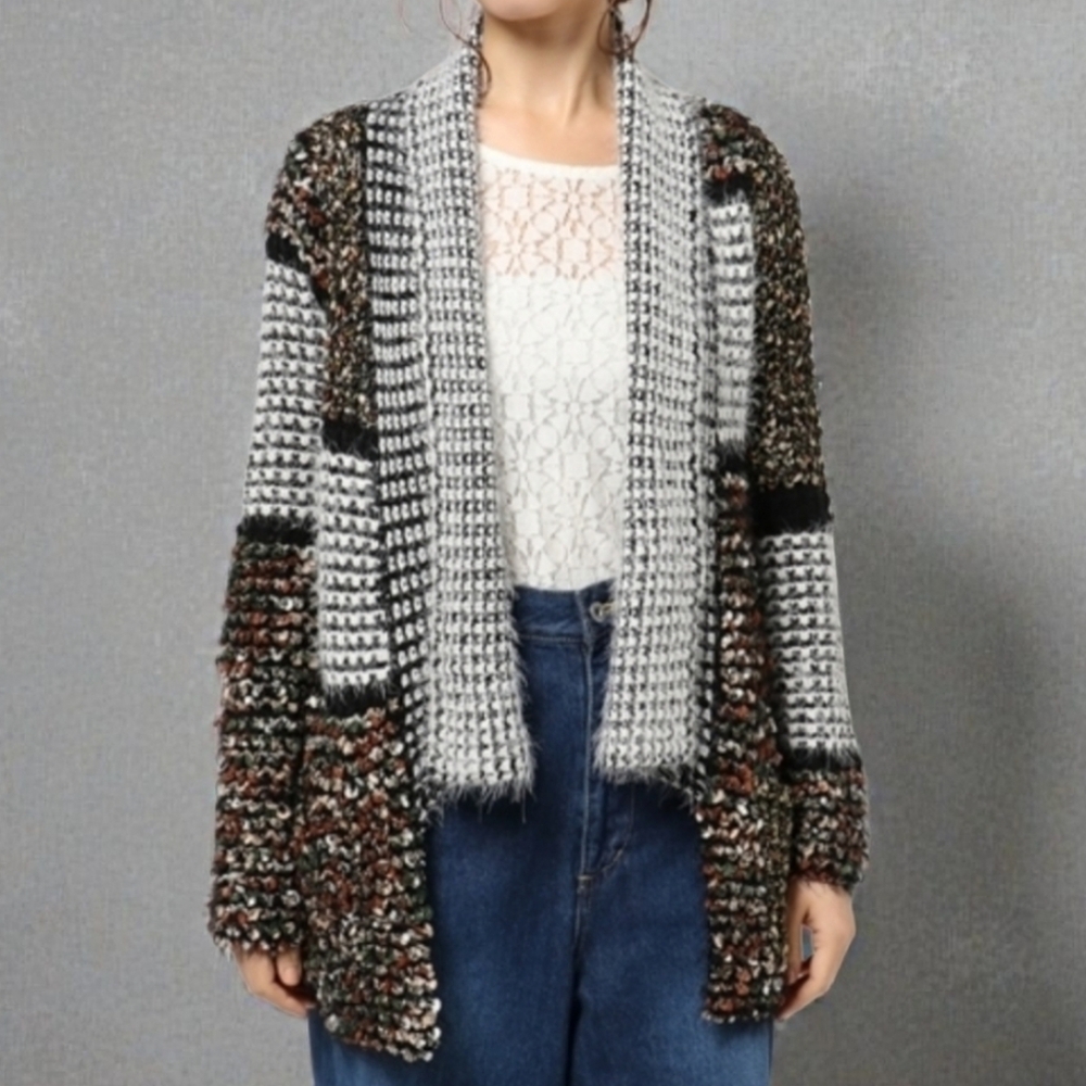 Dor Dor Couture Confetti Cardigan Sweater Shawl Collar Multicolor Soft Cozy LG